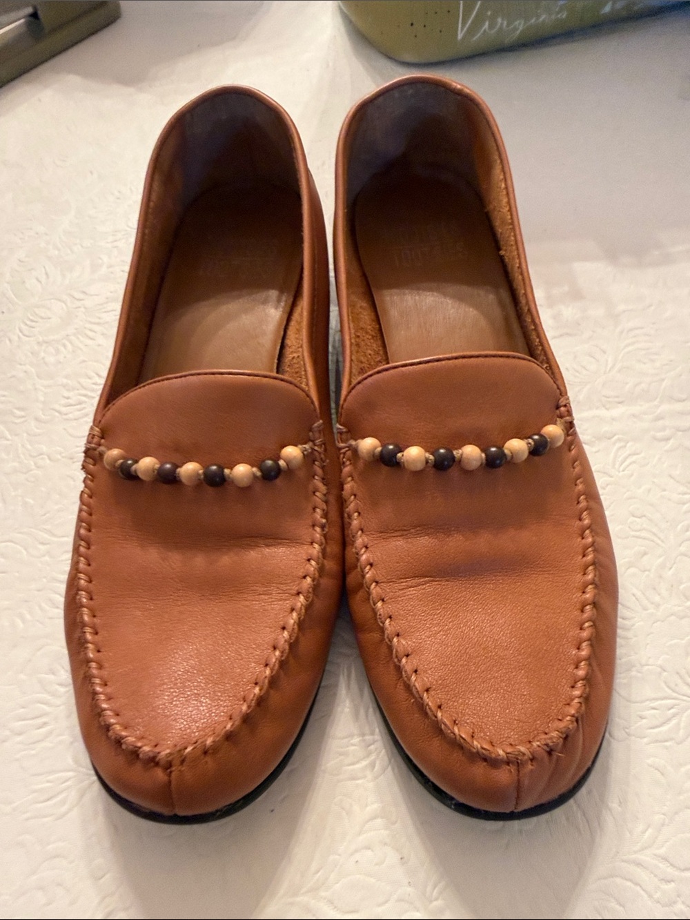Mootsies Tootsies Brown Leather Beaded Slip-On Loafers